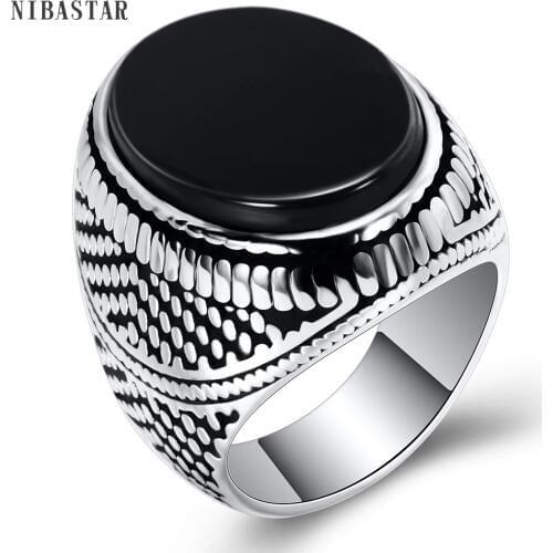 Fashion Super Hero Ring Mens Ring With Black Stone Ring 316L Stainless Steel Jewelry Vintage Silver Plated Ring