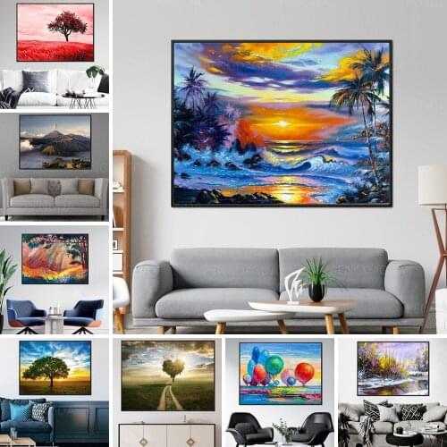 Wall Art Natural Scenery Mountain and Tree Canvas Painting HD Prints Sunrise Poster Modular Pictures Home Decor For Living Room