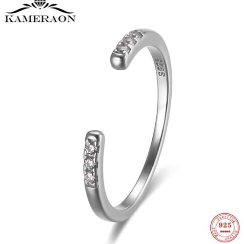 Real 925 Sterling Silver Rings White Zircon Opening Ring for Women Fine Jewelry Simple Classic Oxidized Silver Ring