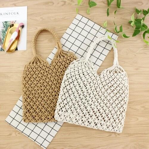 New Hand-woven Hollowwork Straw Bag Paper Rope Grid Without Lining Woven Beach Bag
