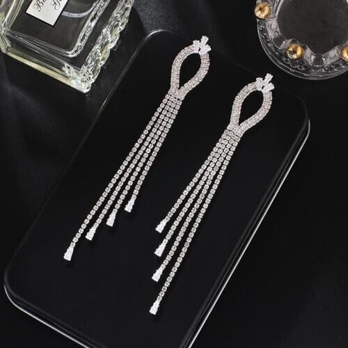 New silver color gold color Female Carbic Zircon crystal Long tassel Earrings Jewelry Wedding Active Dangle Style Gifts E726