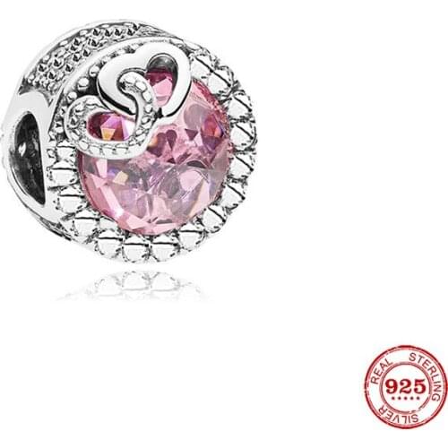 New Original Silver Color Round Pink Cross Heart Bead Fit European Pandora Charms Bracelet Bangles Diy Jewelry P261