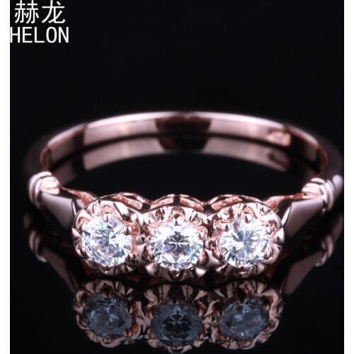 Solid 10K Rose Gold Flawless Round Cut 100% Genuine AAA Graded Cubic Zirconia Engagement Anniversary Ring Art Deco Fine Jewelry