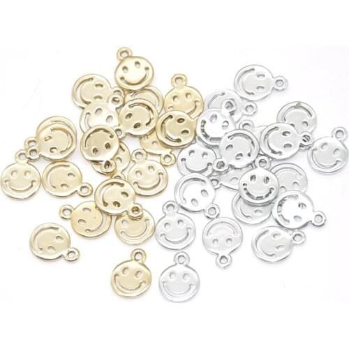 10pcs Wholesale Sub Golden Silver Color Smiley Charms Alloy Metal Pendants For DIY Handmade Jewelry Accessories Making 13*9mm