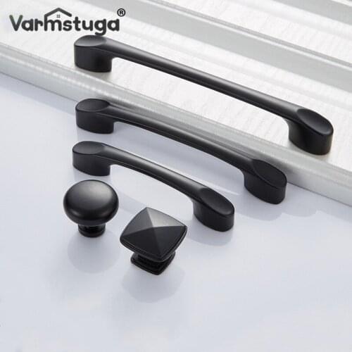 Durable Black Aluminum Alloy Door Handle Drawer Kitchen Cupboard Cabinet Drawer Pull Knobs for Furniture Hardware with Screws