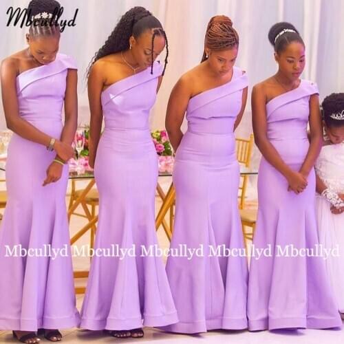 Simple Lavender Long African Bridesmaid Dresses Floor Length Women One Shoulder Formal Dress Wedding Party Gown Plus Size