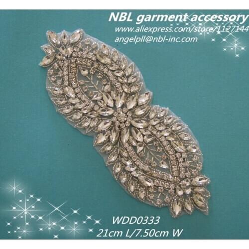 Clear crystal bridal beaded rhinestone applique for wedding dress WDD0333