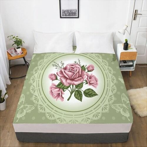 Luxury Elastic fitted sheet bed sheet With An Elastic Band Mattress Cover 150x200/160x200 Bed cover for home Flowers green