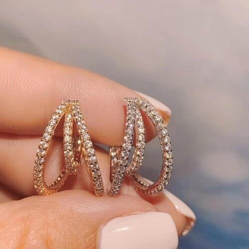 Trendy Geometry 3LINE Clip Earrings For Women Wedding Party Cubic Zirconia Earring Jewelry Addiction E6627