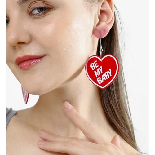 Fashion Cute Red heart Letter BE MY BABY Acrylic Earrings For Women Girl Trendy Sweet Amatory Drop Earrings Jewelry