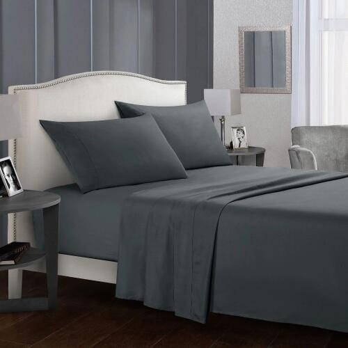 Gray Full Queen King Bed sheets Bed Linens Solid color Flat Sheet+Fitted Sheet+Pillowcase Bedding Set
