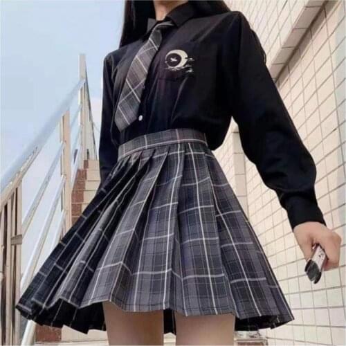 School Girl New Uniform Pleated Skirts Japanese School Uniform High Waist A-line Plaid Skirt Sexy JK Uniforms For Woman Full Set