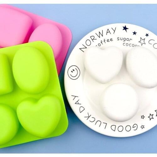 4 Cavities Heart Square Round Oval Geometry Silicone Soap Mold Silicone Cake Baking Pan Muffin Cup Mousse Mold Soap DIY Mould