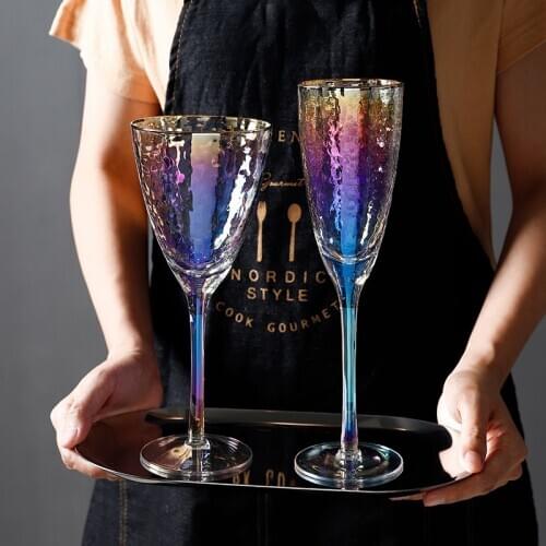 Nordic NEW Luxury Hammer Ion Plating Color Focus Upscale Restaurant Banquet Wedding Champagne Glasses Red Wine Glass Goblet Cup