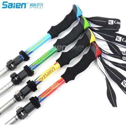 Folding Collapsible Trekking Pole Climbing Stick with EVA Foam Handle, Ultralight Adjustable Alpenstocks, for Travel Hiking