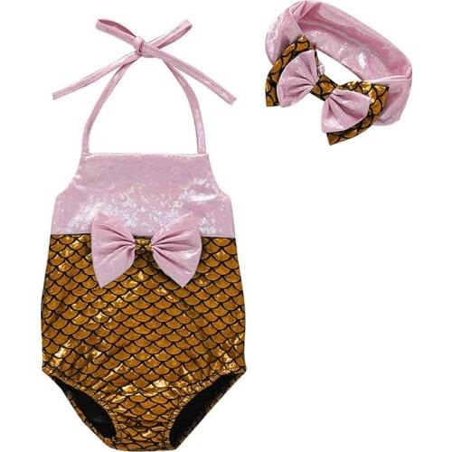 Girls One-Piece Swimsuit 2020 Summer New Girl Mermaid Bow Sling Three-Piece Swimsuit