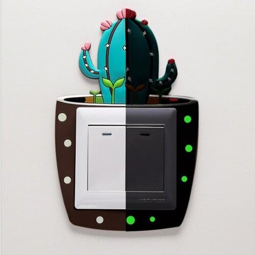 Cactus Luminous Switch Stickers Wall Stickers Socket Protective Cover Cartoon Switch Cover Decoration Decorative Pad