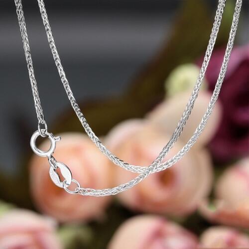 Fine Au750 Real 18K White Gold Chain Women Wheat Link Necklace 16inch