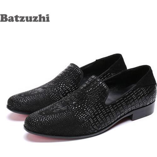Batzuzhi zapatos de hombre Men Shoes Black Crocodile pattern Leather Loafers Shoes Men Casual Leather Shoes Man Business Drive