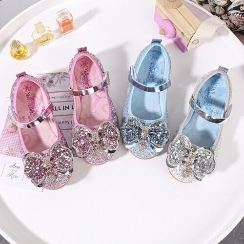 Autumn girl princess shoes childrens soft bottom bow peas shoes Flat bottom sequin little girl performing shoes