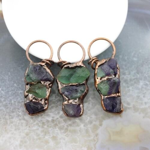 Vintage Natural Rainbow Fluorite Healing Crystal Pendants,For Women/Man Antique Brass Necklace Jewelry DIY Making Accessories