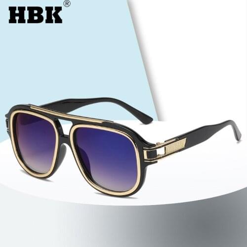 HBK Vintage Steampunk Sunglasses For Women Men Luxury Brand Design Gold Blue Outside Driving Travel Eyewear Zonnebril UV400