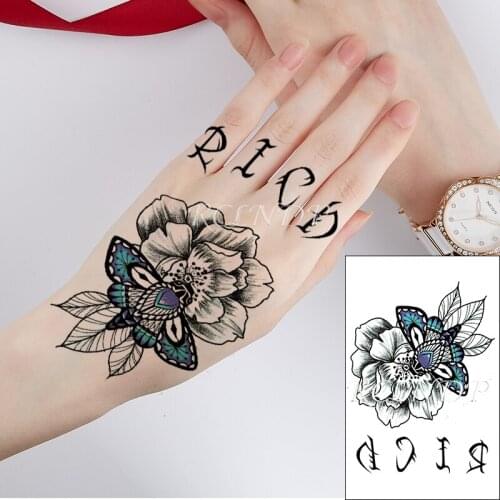 Waterproof Temporary Tattoo Sticker Blue Butterfly Flower Letters "RICD" Element Fake Tatto Flash Tatoo for Women Men