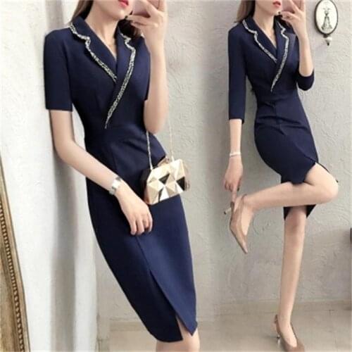 Dress womens New womens spring and summer fashion temperament tight body bag hip dress long suit collar ol professional dress