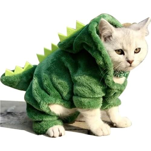 Pet Cat Clothes Puppy Dog Cat Funny Dinosaur Costume Winter Warm Plush Cat Coat Fleece Hoodies Sweater Small Dog Kitten Clothing