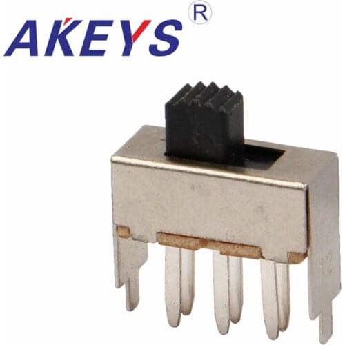 10PCS SS-22F16 2P2T Double pole double throw 2 position slide switch 6 solder lug pin verticle type with 2 fixed pin