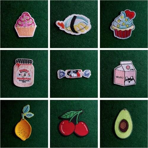 2pcs Food/Fruit Patch Embroidered Patches For Clothing Sewing Cartoons Patch Iron On Patches On Clothes Applique Stripe Sticker