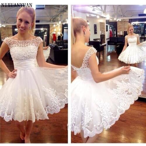 2021 White Short Wedding Dresses Brides Sexy Pearl Lace Wedding Dress Bridal Gown Plus Size Vestido De Noiva