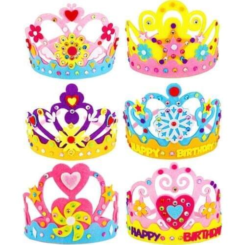6PCS DIY Crafts Toy Sequins Crown Creative Flowers Stars Patterns Kindergarten Art Toys for Kids Party Decorations Children Gift