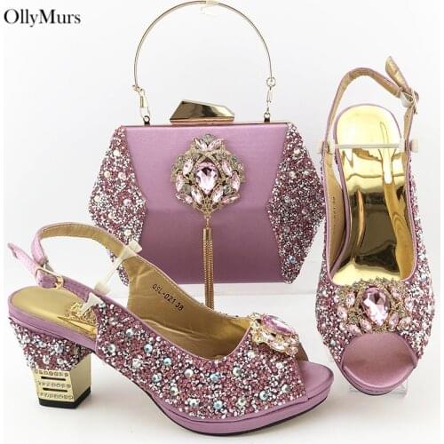 African Decorated with Rhinestone High Heels Shoes And Bag Set For Wedding Fashion Style High Heels Shoes And Bag Set