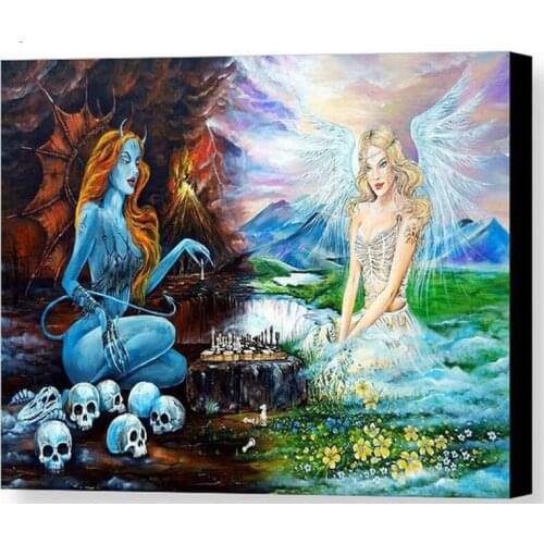 Full square round resin diamond rhinestone,5d diamond painting skull angels mosaic diamond portrait picture Halloween wall art