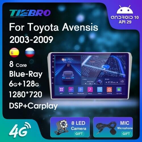 2DIN Blu-ray IPS Car Radio For Toyota Avensis T250 2 II 2003-2009 Android10 Car Stereo GPS Navigation Autoradio Bluetooth Player