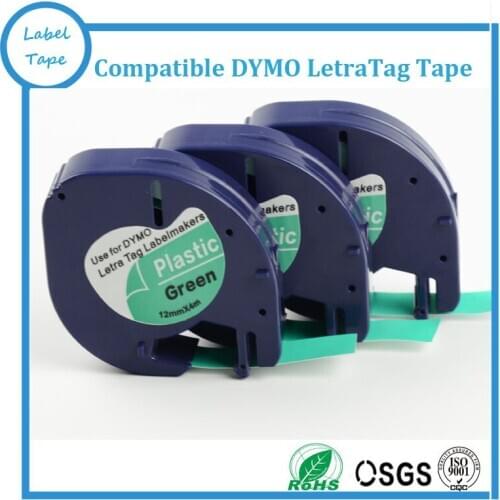 Free shipping10 pcs Dymo plastic LT label tape 91204 DYMO LetraTag Label Tape DYMO label printer 12mm*4m black on green