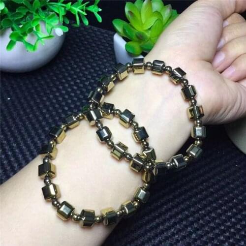 Natural Stone Bracelet pyrite Sugar Cubes Shape Bead Bracelets For Women Men Fashion Crystal Jewelry