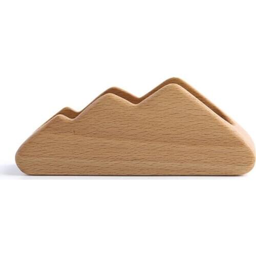 Creative Beech Business Card Holders Office Desktop Name Card Holder Storage Box Mountain Shape Wooden Card Holder Box Ornaments