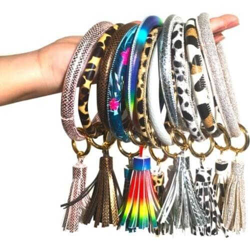 Black Pink Golden Reddish Brown Leopard Print Fluffy Loop PU Fashion Trendy Simple Key Chains For Women