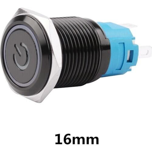10pcs Black Button Switch 16mm Waterproof LED Power Marking Lamp Metal Flat Head Instantaneous/Lock Self-locking/Self-resetting