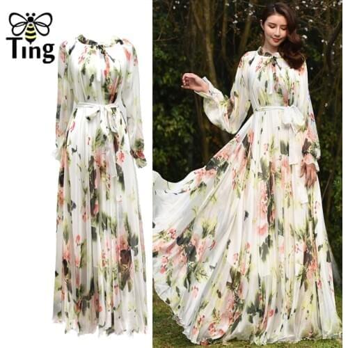 Tingfly Good Quality Exotic Tropical Floral Print Maxi Boho Dress Vintage Loose Waist Long Bohemian Casual Dress Party Dresses