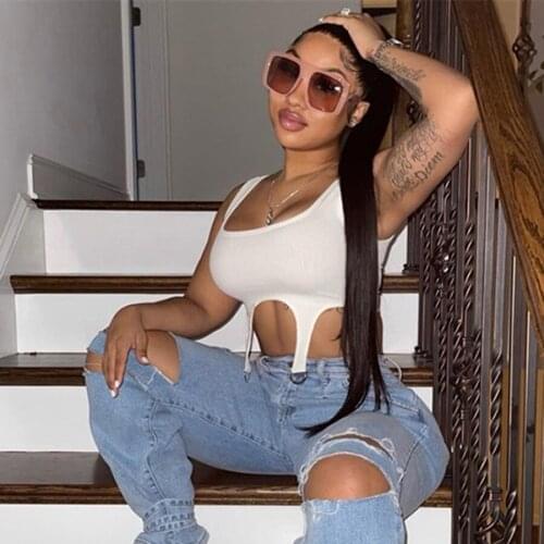 DSMTRC Woman Summer Clothing 2021 Skinny Sleeveless Fitness Black/White Tank Tops Lady Streetwear Hot Style Backless Sling Vest