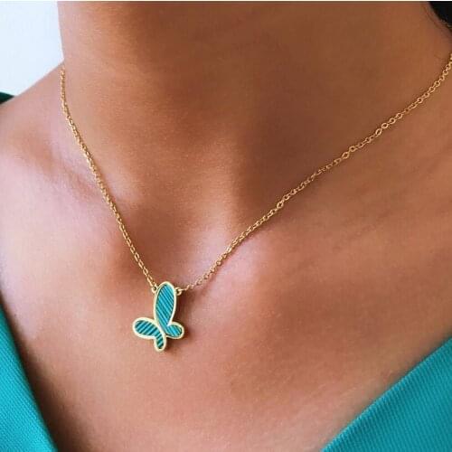 Elegant Butterfly Necklace for Women Stainless Steel Pendant Enamel Butterfly Charms Wedding Bridesmaid Gift Minimalist Jewelry