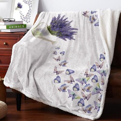 Purple Lavender Butterfly Throw Blanket Print Soft Fleece Blanket for Beds Sofa Plush Bedspreads Winter Sheet Cover Home Decor