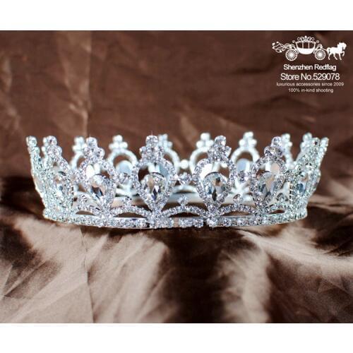 Hot Handmade Queen Crowns and Tiaras Full Circle Rhinestones Crystal Wedding Bridal Pageant Prom Round Crown Hair Accessories