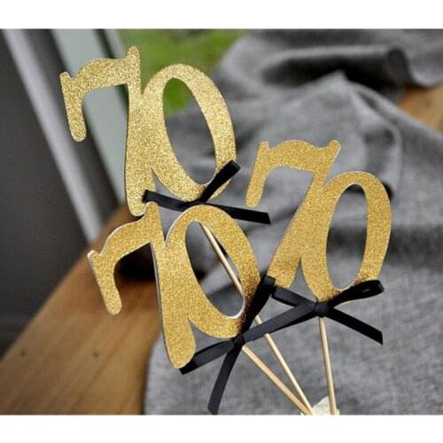 Custom Personalize glitter 70th cupcake topper Birthday Centerpieces in Gold and Black 70 Party Decorations Anniversary