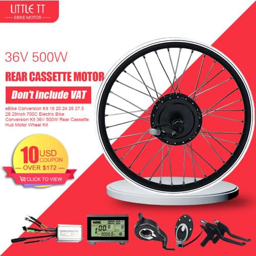 36V 500W Electric Bicycle Conversion KIt 16''-29'' 700C Brushless Gear Rear Cassette Hub Motor Wheel for Electric Bike
