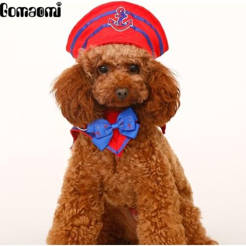 Gomaomi Dog Costume Navy Sailor Suit Pet Clothes Cute Handsome Navy Cap with Personalized Cape Suit Puppy Clothes