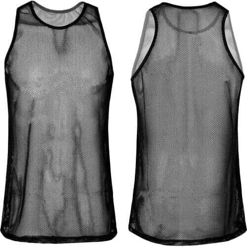 Man Tank Tops Sports Wear Breathable Sport Vest Top Solid Round Neck Sleeveless Hollow Out Net Mesh Cycling Running Fitness Tops